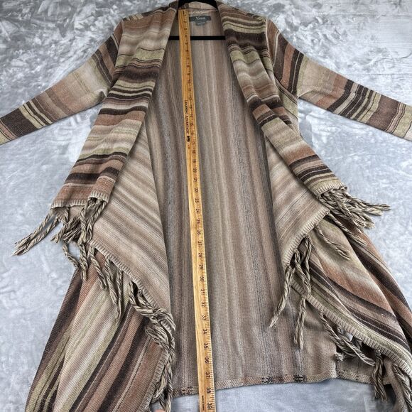 Natural Reflections Stripe Open Front Cardigan Women L Browns Fringe Boho (0786) - Picture 10 of 10